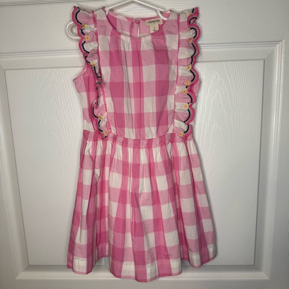 Crewcuts Pink and White Gingham Dress with Embroidered Ruffles Girls Size 5 EUC - Picture 1 of 8